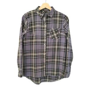 Green Button Front Plaid Print Flannel Shirt